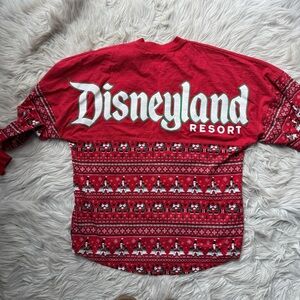 Disneyland Resort Women Small Red Oversize Spirit Jersey Shirt Christmas Holiday